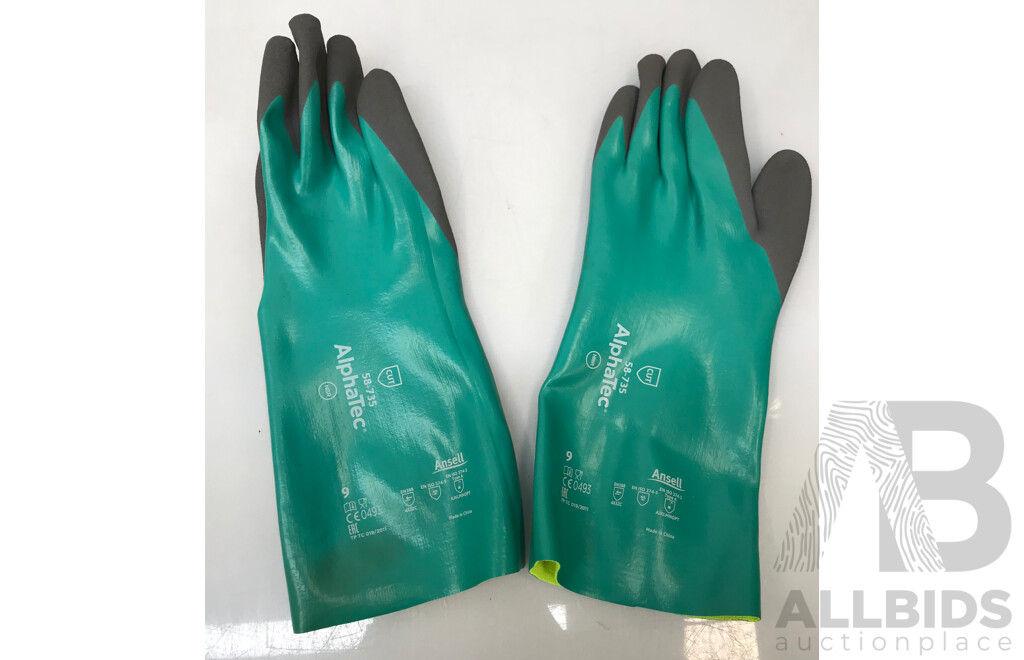 Lot of ATG MaxiDry Gauntlet and Ansell AlphaTec Chemical Resistant Work Gloves