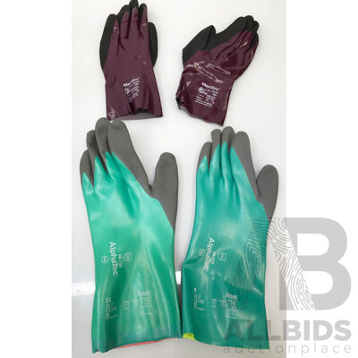 Lot of ATG MaxiDry Gauntlet and Ansell AlphaTec Chemical Resistant Work Gloves