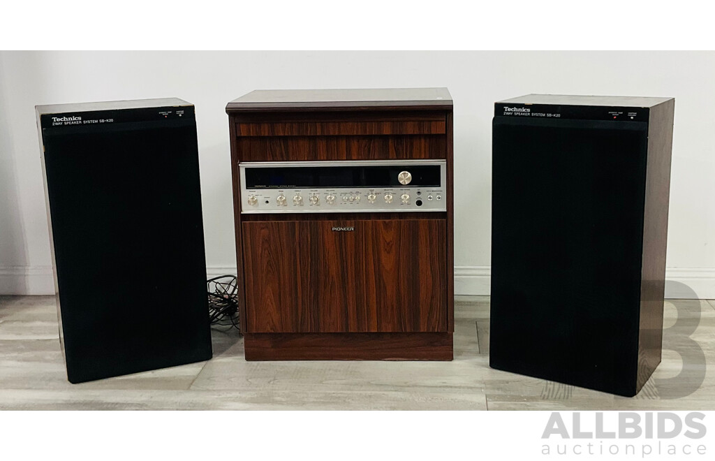 Vintage Stereo and Speaker System Including Pioneer 4 Channel Stereo System and Pair of Technics 2way Speaker System