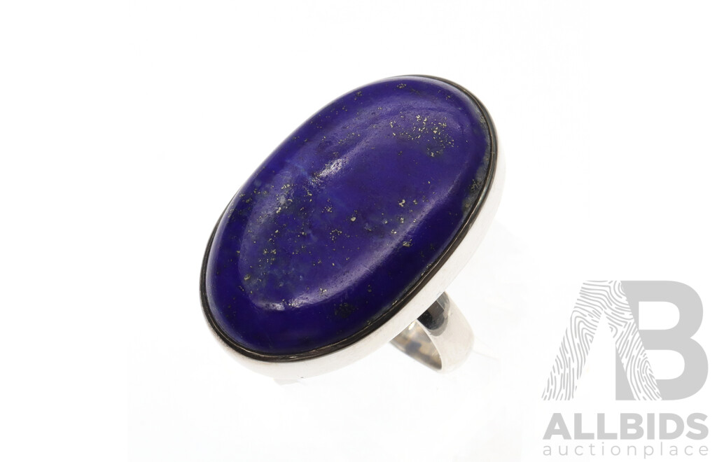 NEW Sterling Silver Lapis Lazuli Cabochon Ring, Size N1/2, 12.35 Grams