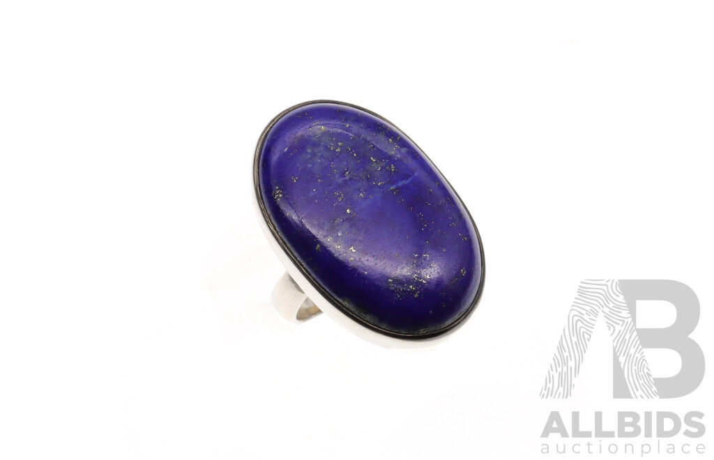 NEW Sterling Silver Lapis Lazuli Cabochon Ring, Size N1/2, 12.35 Grams