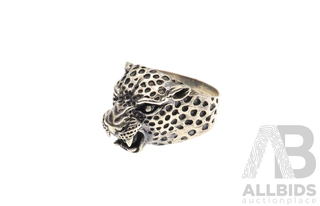 NEW Sterling Silver Leopard Ring, Size S, 11.70 Grams