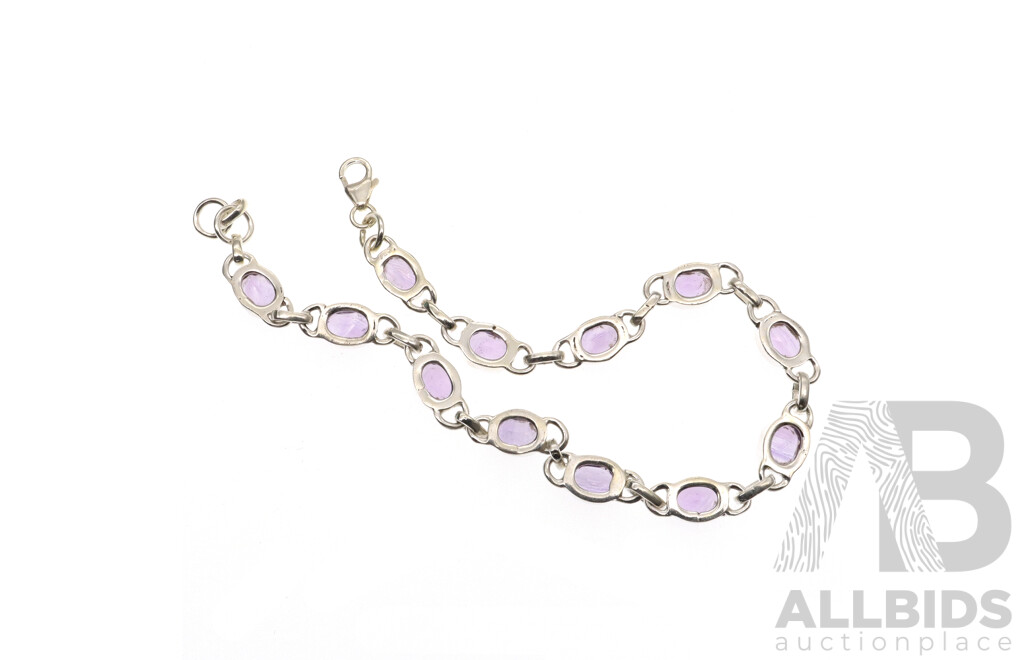 NEW Sterling Silver Amethyst Bezel Set Bracelet, 21.5cm, 10.63 Grams