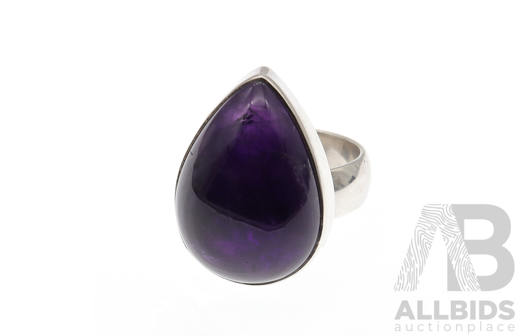 NEW - Sterling Silver Dark Purple Amethyst Ring, Size O (with Adjustable Band), 12.23 Grams