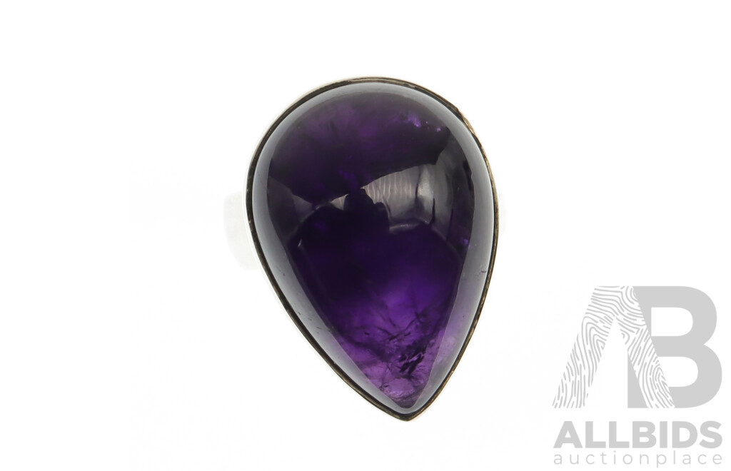 NEW - Sterling Silver Dark Purple Amethyst Ring, Size O (with Adjustable Band), 12.23 Grams