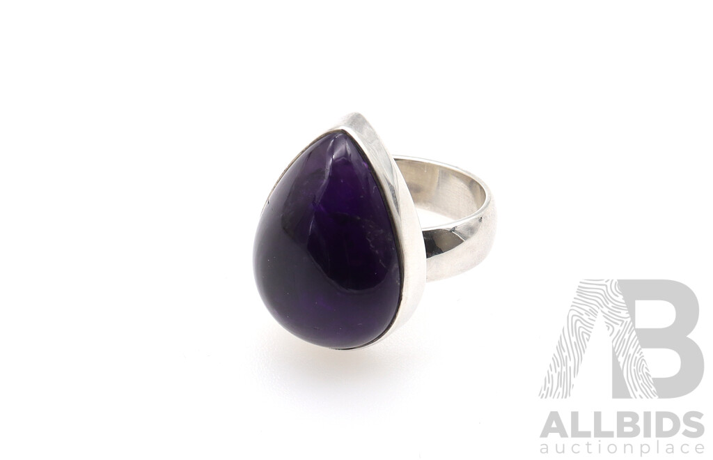 NEW - Sterling Silver Dark Purple Amethyst Ring, Size O (with Adjustable Band), 12.23 Grams