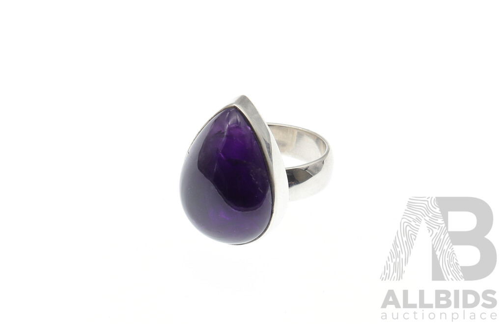 NEW - Sterling Silver Dark Purple Amethyst Ring, Size O (with Adjustable Band), 12.23 Grams