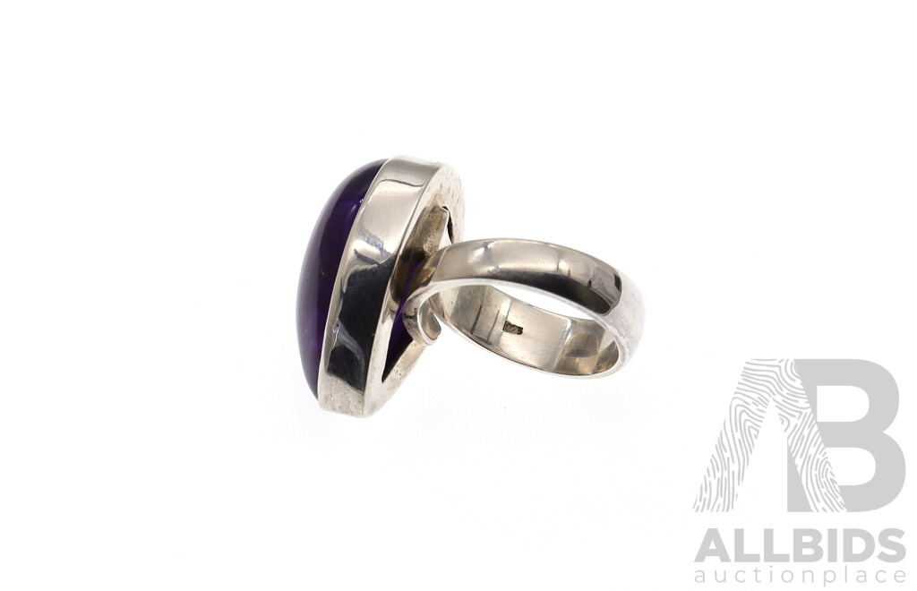 NEW - Sterling Silver Dark Purple Amethyst Ring, Size O (with Adjustable Band), 12.23 Grams