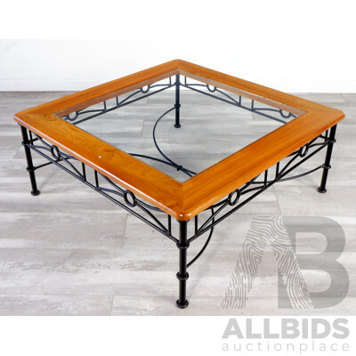 Glass Top Coffee Table with Steel Bar Frame