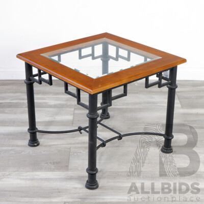 Modern Timber Top Occasional Table with Glass Insert