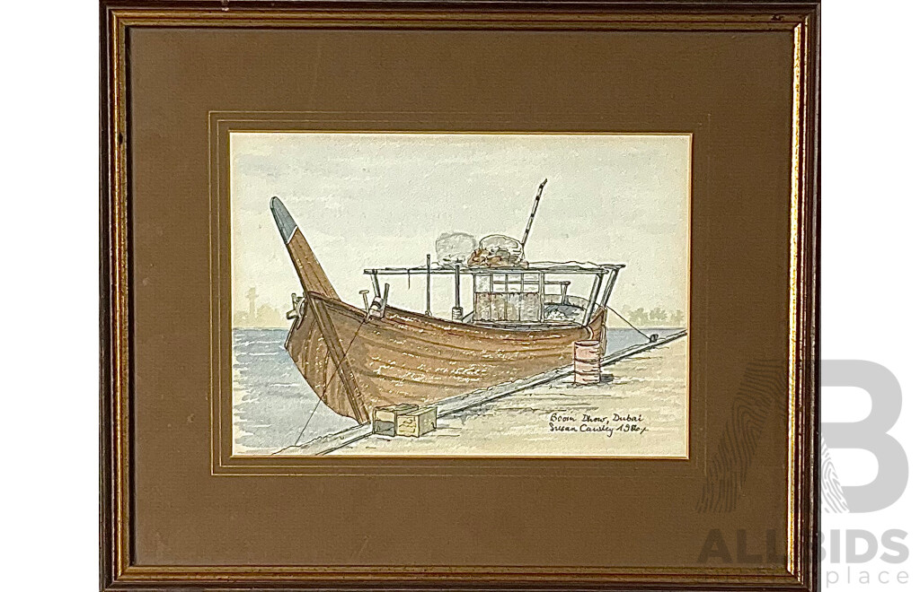 Susan Cawley, Boom Dhow - Dubai 1986, Watercolour