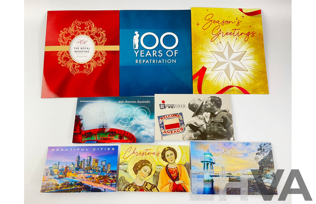 Australian 2018 Stamp Packs Including Lighthouses of Sydney, Centenary of WW1, Royal Wedding, Season's Greetings, Beautiful Cities, Christmas, RSV Aurora Australis, 100 Years of Repatriation - Face Value Over $80