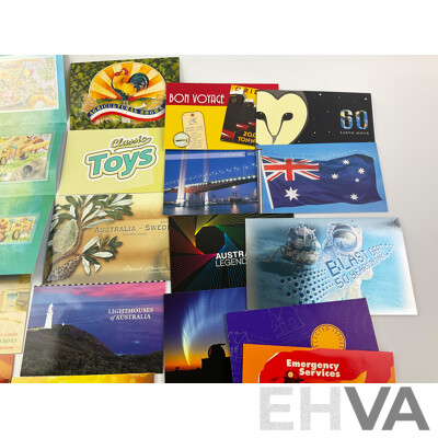 Collection of Australian 1990's and 2000's Stamp Packs Including Australia - Sweden Joint Issue, Wild Babies, Queensland 150 Years, Concession, Legends of the Screen and More