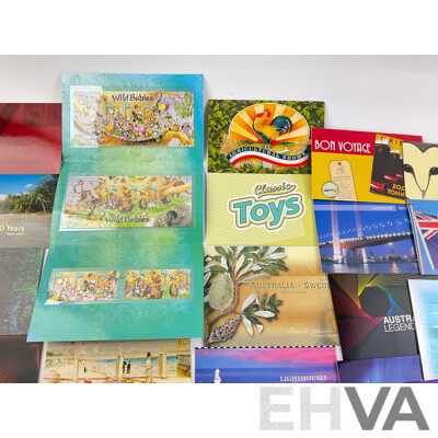 Collection of Australian 1990's and 2000's Stamp Packs Including Australia - Sweden Joint Issue, Wild Babies, Queensland 150 Years, Concession, Legends of the Screen and More
