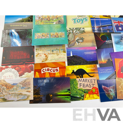 Collection of Australian 1990's and 2000's Stamp Packs Including Australia - Sweden Joint Issue, Wild Babies, Queensland 150 Years, Concession, Legends of the Screen and More