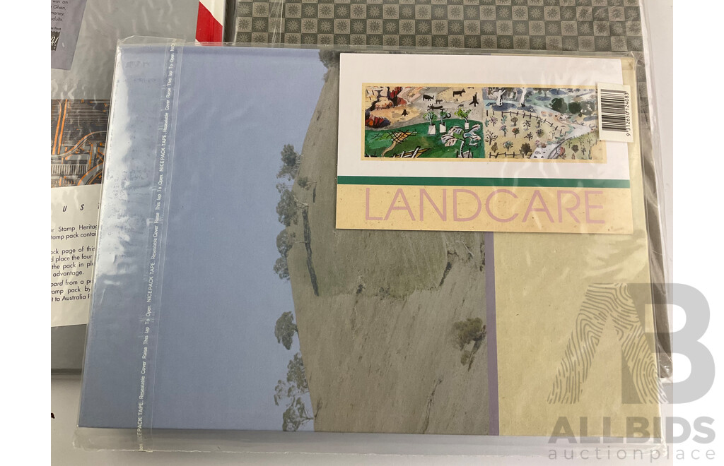 Seven Australian Heritage Stamp Books Including Trains of Australia, Australian Maritime, Gaining Ground, Golden Days of Radio, Legends Writing Set, Home Front, Australian Impressionists