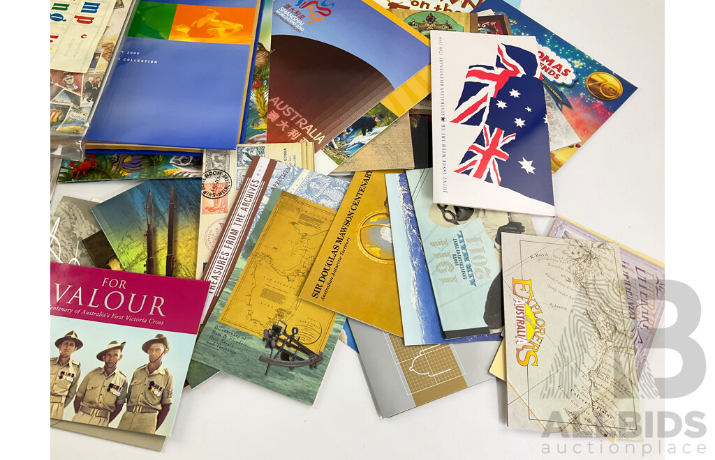 Australian 1970's to 2000's Stamp Packs Including Thomas and Friend, Angry Birds, Down on the Farm, Joint Issue, Stamp Week 1980, Empty 1981, 1982 Annual Albums, Empty 2000 Olympics Coin Folder