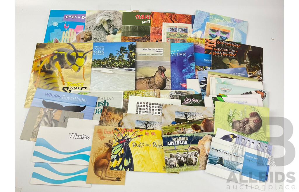 Collection of Australian Stamp Packs, Animal and Marine Themed Including Whales, Great Barrier Reef, Bush Babies, Dolphins of the Australian Coast Line, Threatened Species and More