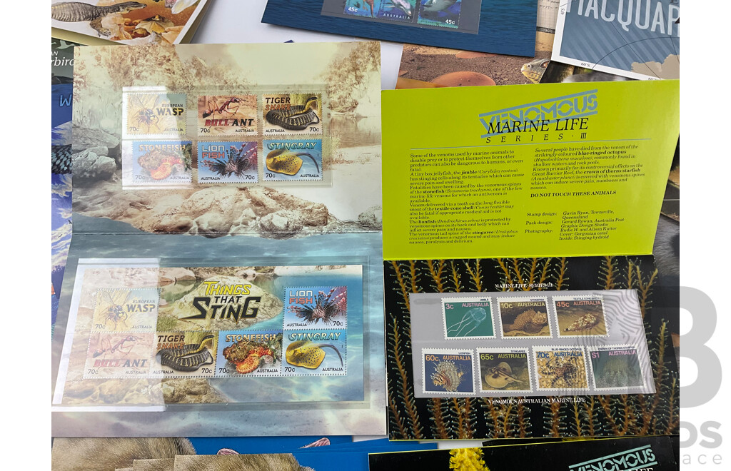 Collection of Australian Stamp Packs, Marine, Insect, Reptile and Wildlife Themed