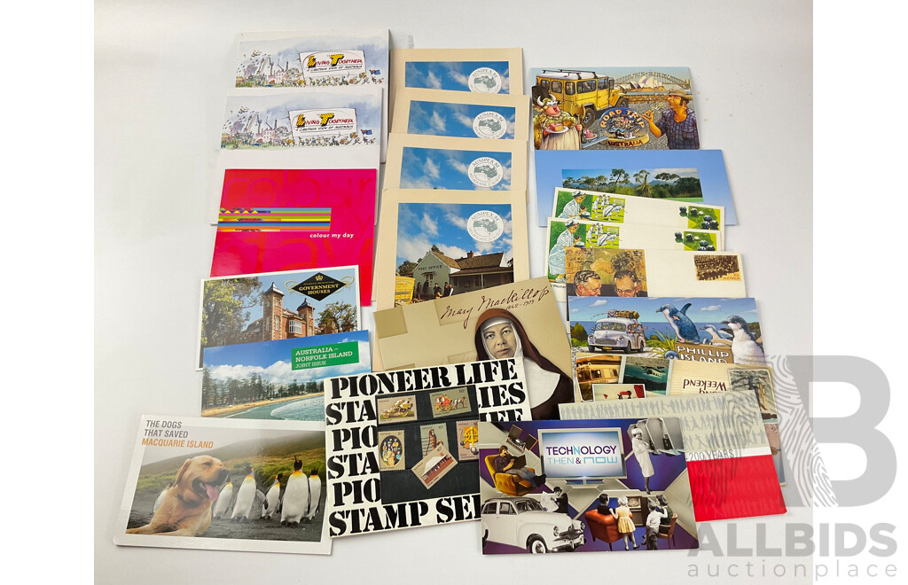 Collection of Australian Stamp Packs Including 1972 Prisoner Life, 1984 Philatelic Exhibition(4) 1988 Living Together(2) Joint Issues and More