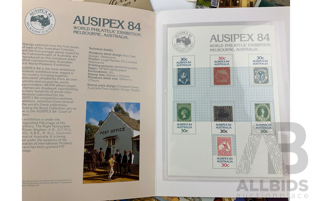 Collection of Australian Stamp Packs Including 1972 Prisoner Life, 1984 Philatelic Exhibition(4) 1988 Living Together(2) Joint Issues and More