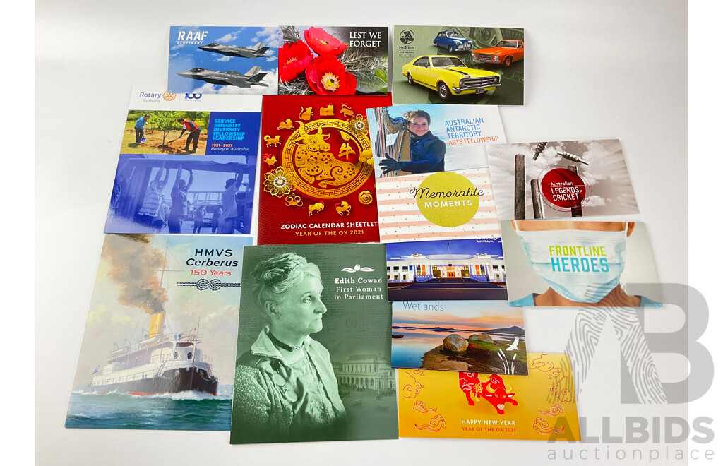 Australian 2021 Stamp Packs Including Holden Austraian Icon, Edith Cowan, RAAF Centenury, Frontline Heroes and More