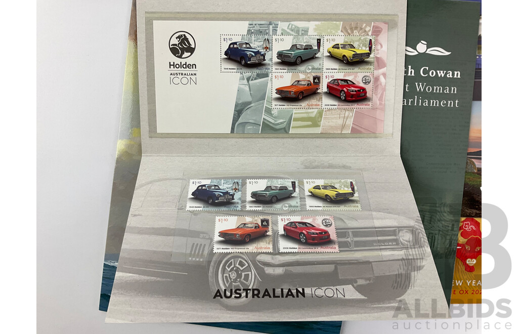 Australian 2021 Stamp Packs Including Holden Austraian Icon, Edith Cowan, RAAF Centenury, Frontline Heroes and More