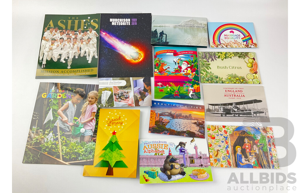 Australian 2019 Stamp Packs Including Marriage Equality, the Ashes, in the Garden, Fair Dinkum Aussie Alphabet and More - Face Value Over $115