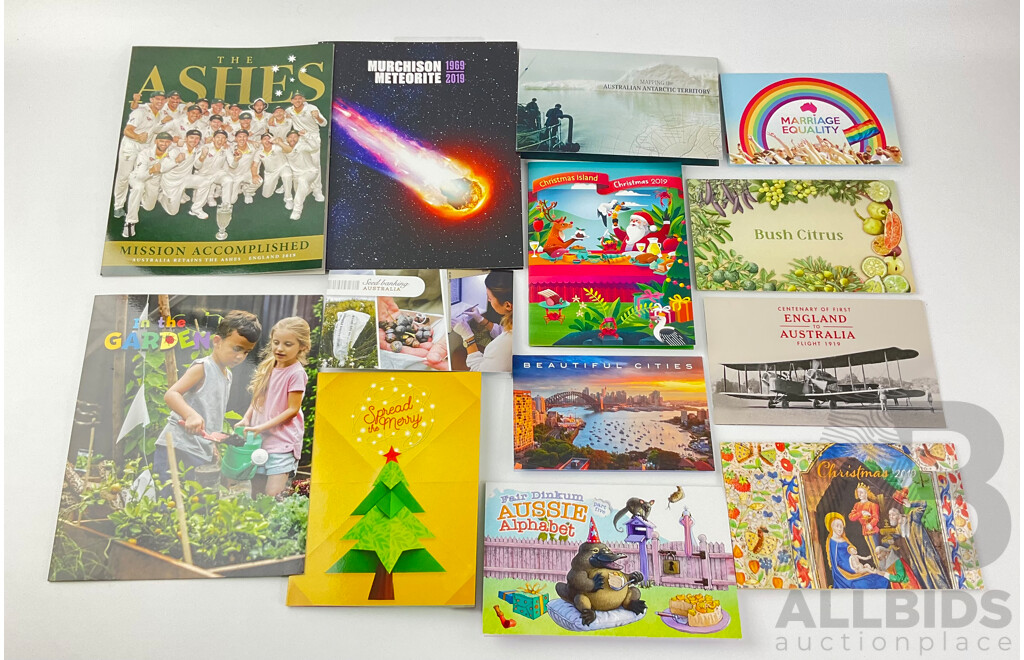 Australian 2019 Stamp Packs Including Marriage Equality, the Ashes, in the Garden, Fair Dinkum Aussie Alphabet and More - Face Value Over $115