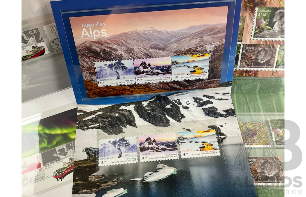 Australian 2020 Stamp Packs Including Australian Alps, Science, Art of the Desert, Wildlife Recovery and More - Face Value Over $78