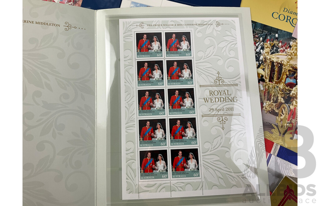 Australian Stamp Packs and PNC, Royal Themed Including Queens Birthday 2005, 2009, 2010, 1954 Royal Tour Tributes, 2011 Royal Wedding and More - Face Value Over $60