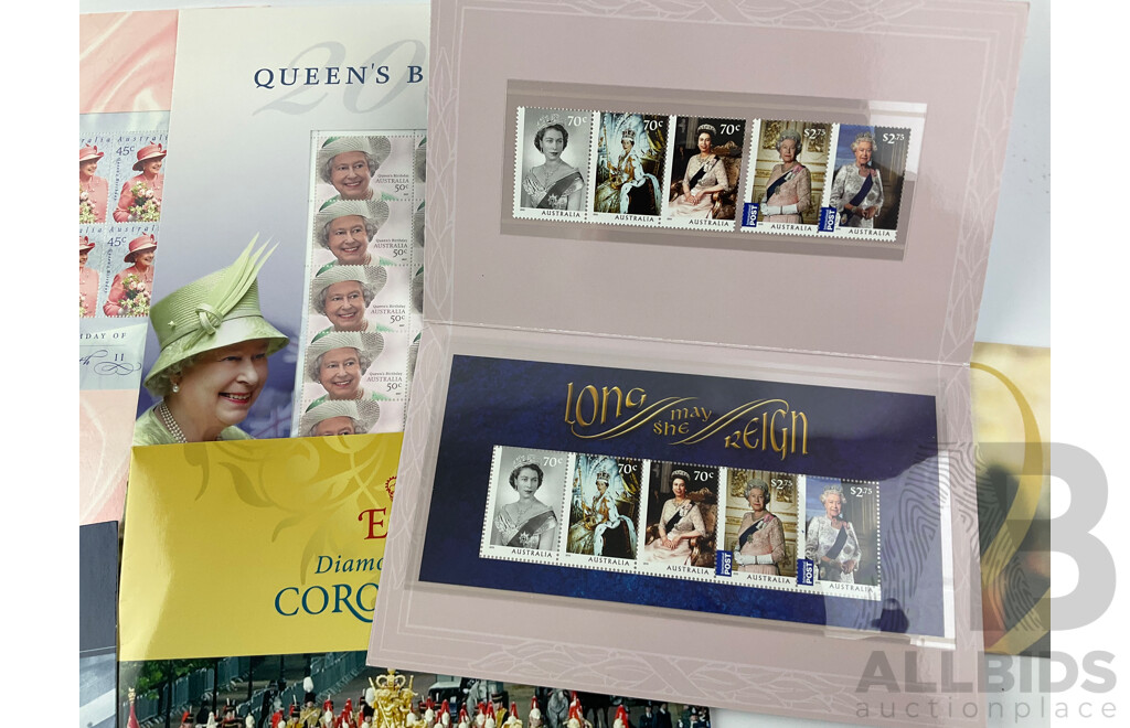 Australian Stamp Packs and PNC, Royal Themed Including Queens Birthday 2005, 2009, 2010, 1954 Royal Tour Tributes, 2011 Royal Wedding and More - Face Value Over $60