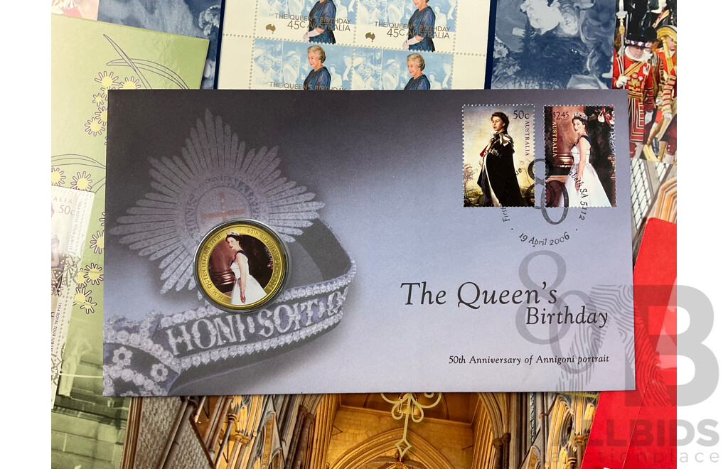 Australian Stamp Packs and PNC, Royal Themed Including Queens Birthday 2005, 2009, 2010, 1954 Royal Tour Tributes, 2011 Royal Wedding and More - Face Value Over $60