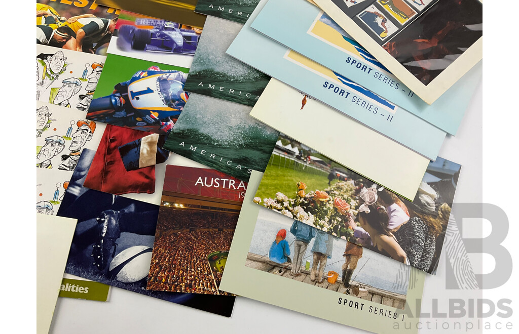 Australian Sports Themed Mixed Era Stamp Packs Including 150th Melbourne Cup, Sport Series II, Test Cricket Centenary, Australian Race Courses, Motor Racing, Fifty Years of Bathurst and More