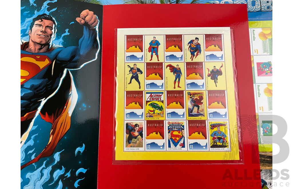 Australian 2018 Stamp Packs Including Superman, Snow White, Borobi, Down on the Farm, with Love and More - Face Value Over $115