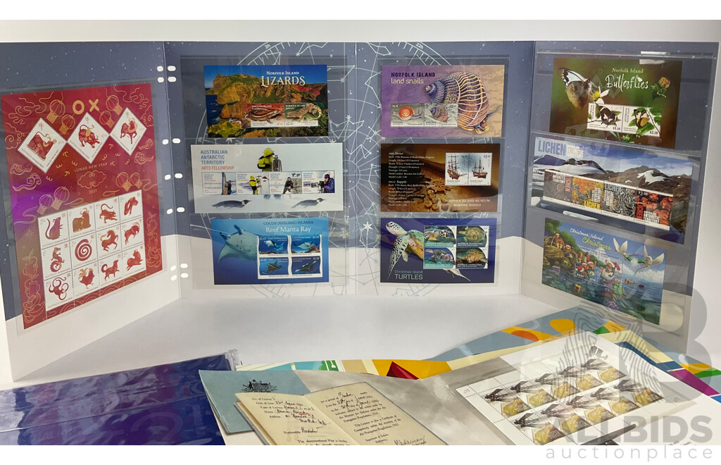 Collection of Australian 2020/2021 Stamp Packs Including 2022 'The Collection' Australian Territories, First Regular Airmail, 2020 Tokyo, Full Steam Ahead! - Face Value Over $210