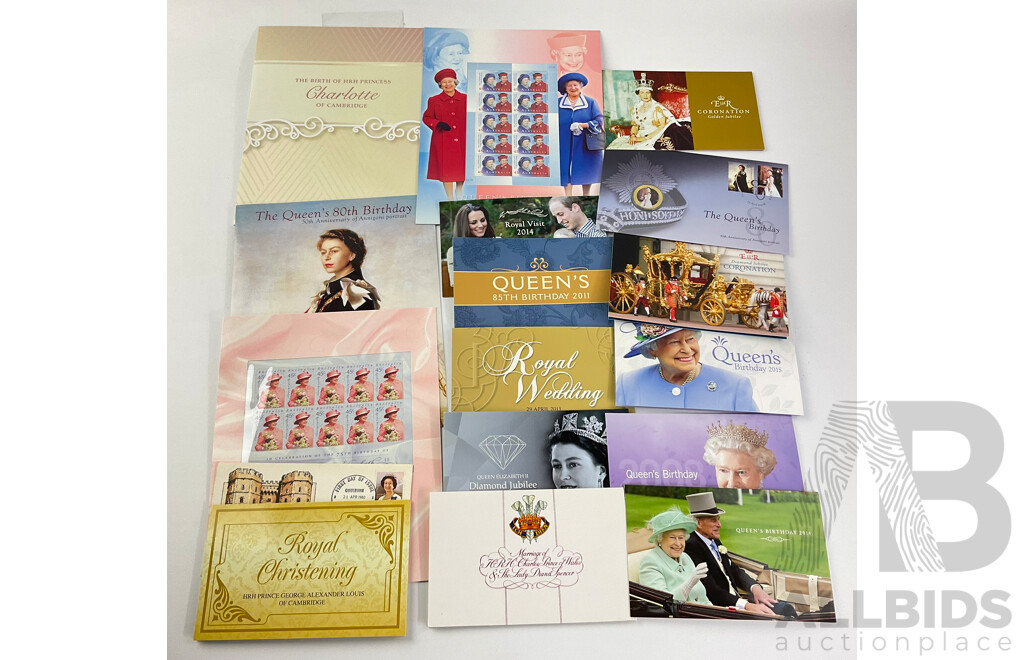 Collection of Australian Stamp Packs and PNC, All Royal Themed Including 2006 Queens Birthday PNC, Royal Christening, Queens Birthday 2014 and 2015, Diamond Jubilee 2012 - Face Value Over $75