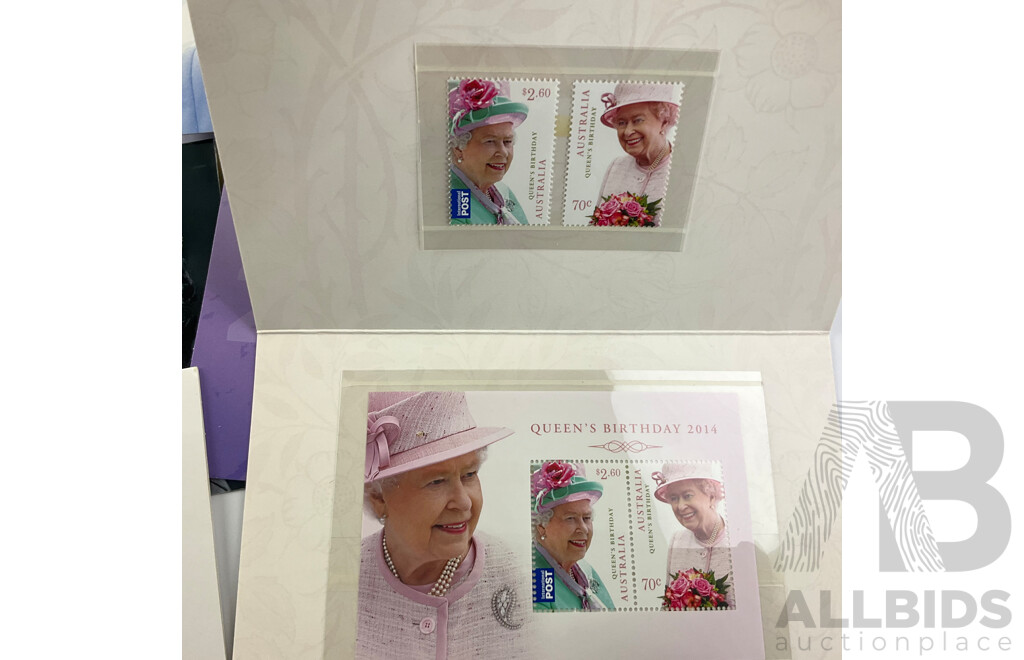 Collection of Australian Stamp Packs and PNC, All Royal Themed Including 2006 Queens Birthday PNC, Royal Christening, Queens Birthday 2014 and 2015, Diamond Jubilee 2012 - Face Value Over $75