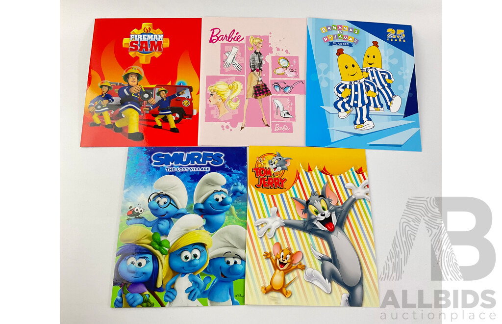 Collection of Australian 2017 Stamp Packs Including Barbie, Bananas Un Pyjamas, Tom and Jerry, Smurfs, Fireman Sam - Face Value $100