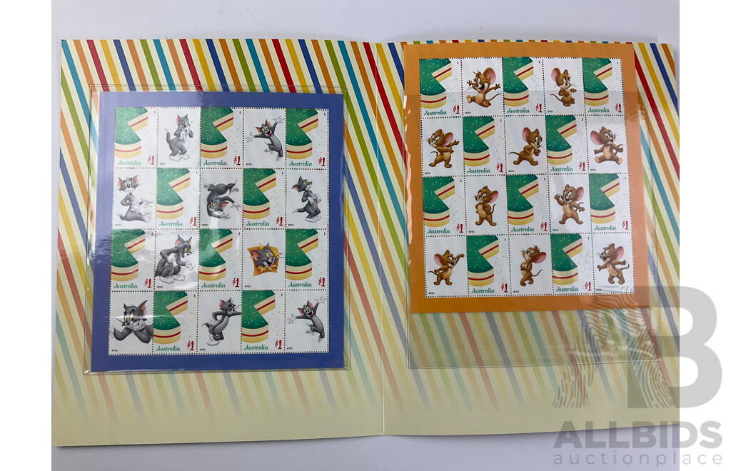 Collection of Australian 2017 Stamp Packs Including Barbie, Bananas Un Pyjamas, Tom and Jerry, Smurfs, Fireman Sam - Face Value $100