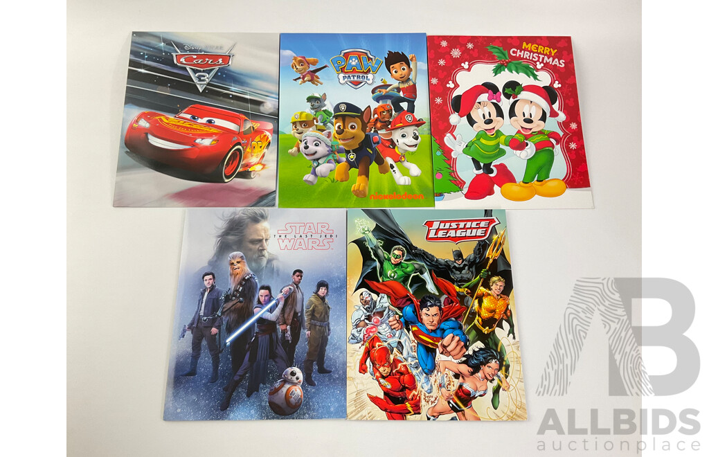 Australian 2017 Stamp Packs Including Cars Three, Paw Patrol, Mickey & Minnie Merry Christmas, Justice League, Star Wars Last Jedi Face Value $93