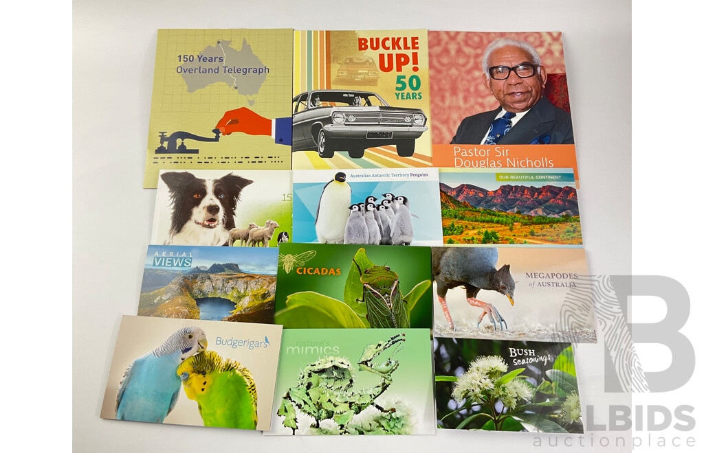 Australian 2022 Stamp Packs Including Aerial Views, Antarctic Territory Penguins, Natures Mimics, Budgerigars, Buckle Up! 50 Years, Pastor Sir Douglas Nicholls and More - Face Value Over $105