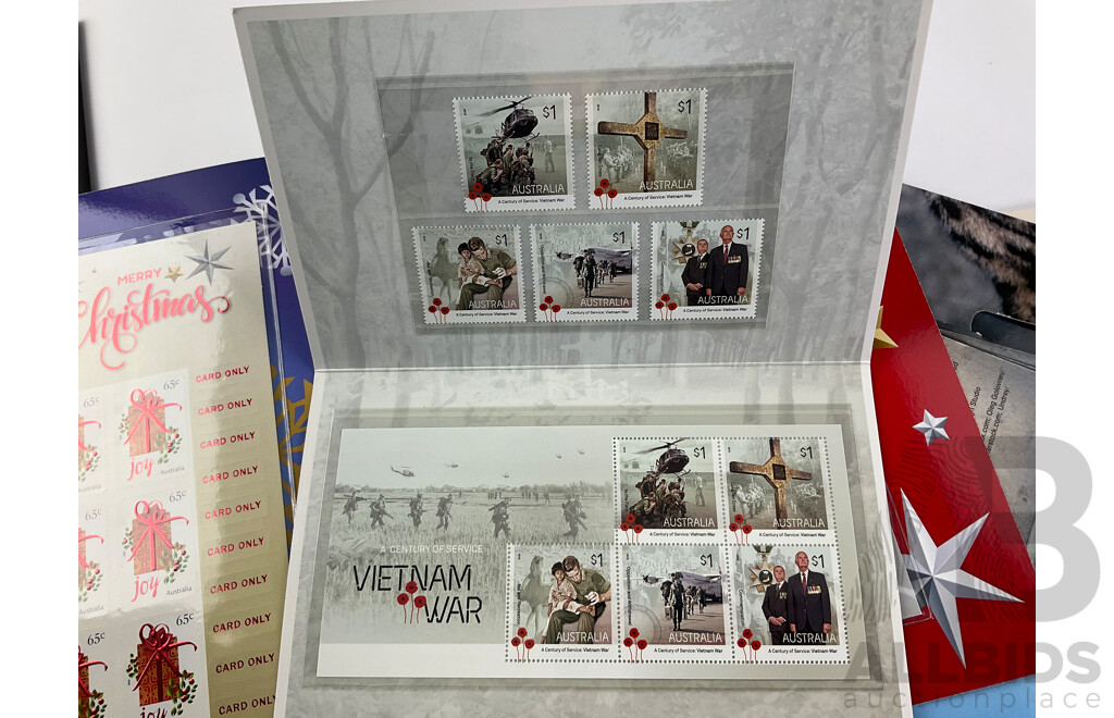 Australian 2016 Stamp Packs Including Endangered Wildlife, Merry Christmas, Jewel Beetles, Vietnam War, Ice Flowers, Bathurst Champions and More - Face Value Over $145