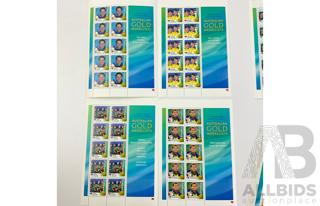 Australian 2000 Gold Medalists Complete Stamp Block Set - Face Value $72