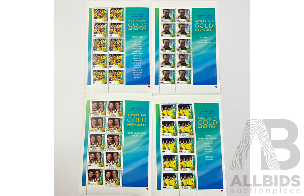 Australian 2000 Gold Medalists Complete Stamp Block Set - Face Value $72