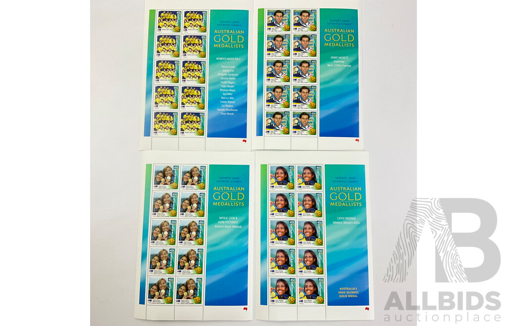 Australian 2000 Gold Medalists Complete Stamp Block Set - Face Value $72