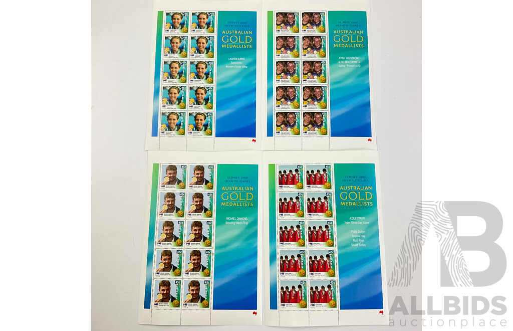 Australian 2000 Gold Medalists Complete Stamp Block Set - Face Value $72