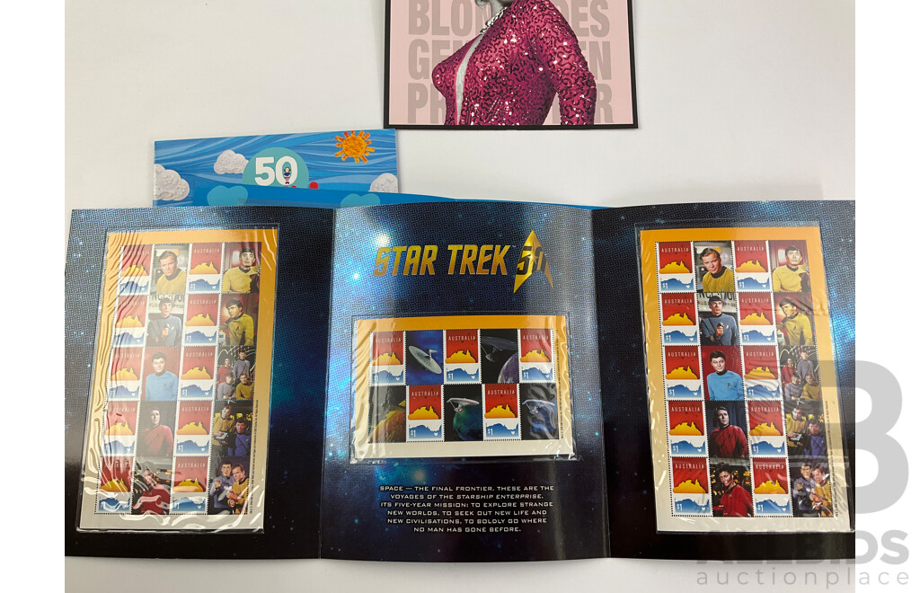 Australian 2016 Stamp Packs Including Star Trek, Films of Marilyn, Fifty Years of Play School, Giggle and Hoot - Face Value $77