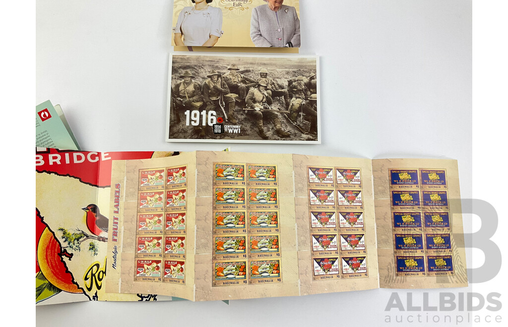 Australian 2016 Stamp Packs Including Nostalgic Fruit Labels, QE2 90th Birthday, 1916 WW1 Centenary, Beautiful Butterflies  - Face Value Over $70