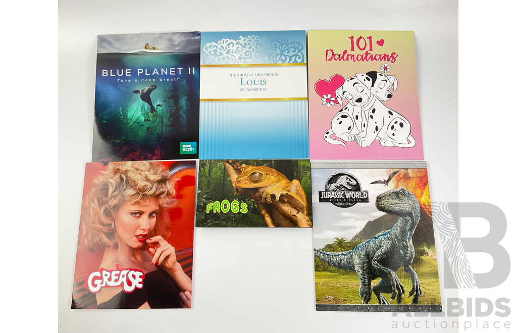 Australian 2018 Stamp Packs Including 101 Dalmations, Grease 40th Anniversary, Jurassic World Fallen Kingdom, HRH Prince Louisfrogs, Blue Planet II - Face Value $98